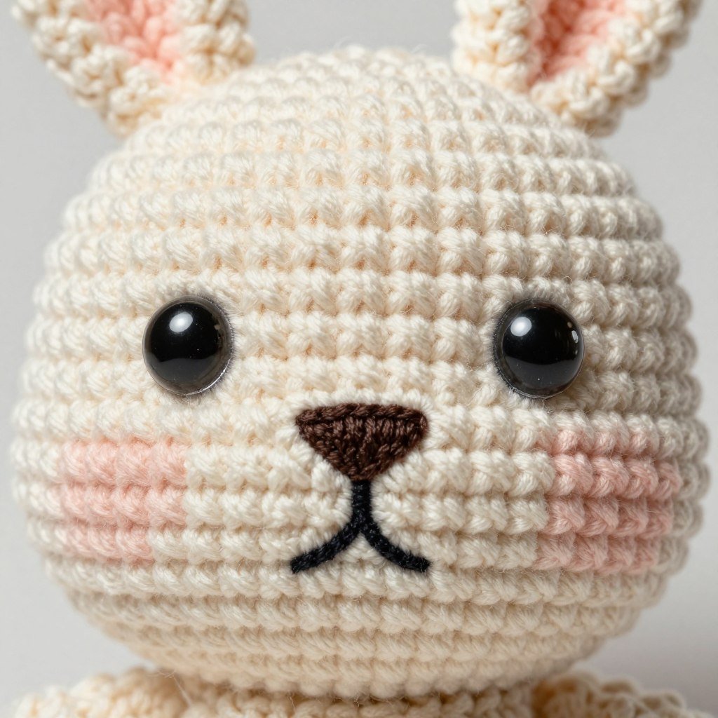 close-up of embroidered bunny face with nose and mouth