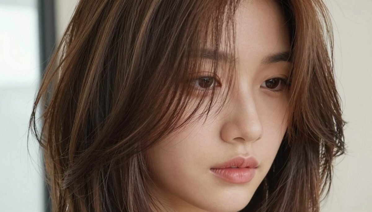 close up of face framing layers adding dimension to thin hair