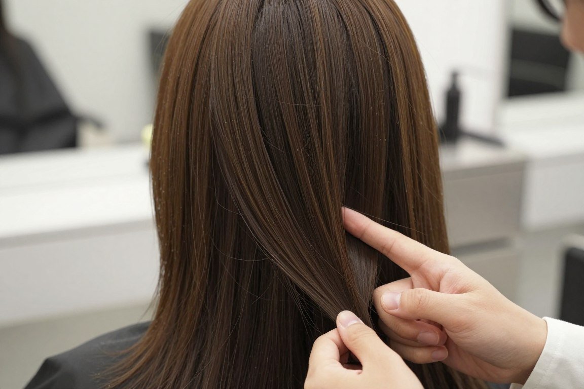 close-up of long layered haircut showing layer placement for thin hair