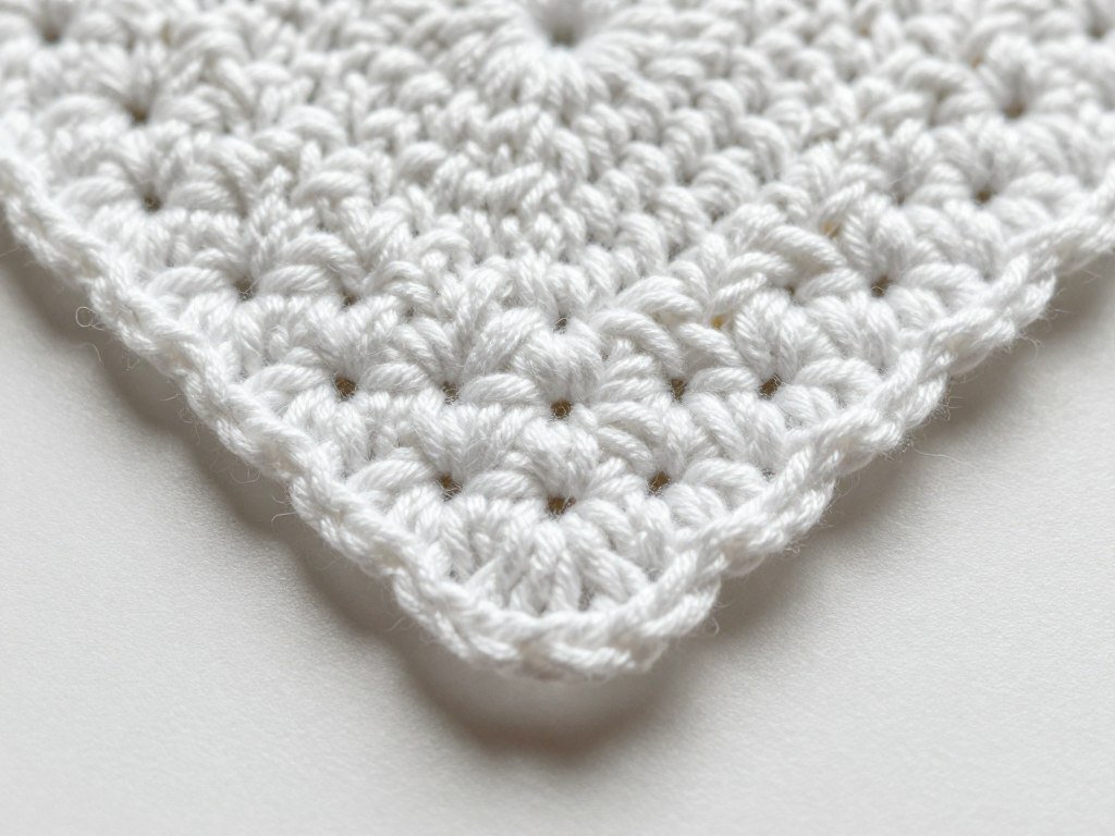 close up of perfect granny square corner showing chain space