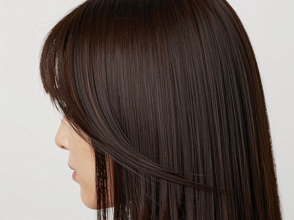 close-up of precise side part in sleek lob