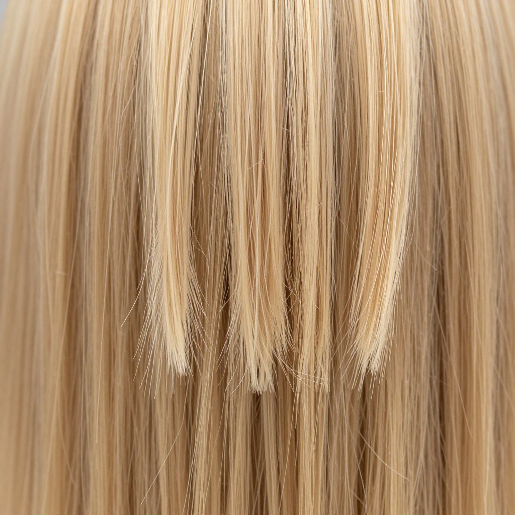 close up of razored hair ends showing feathered texture