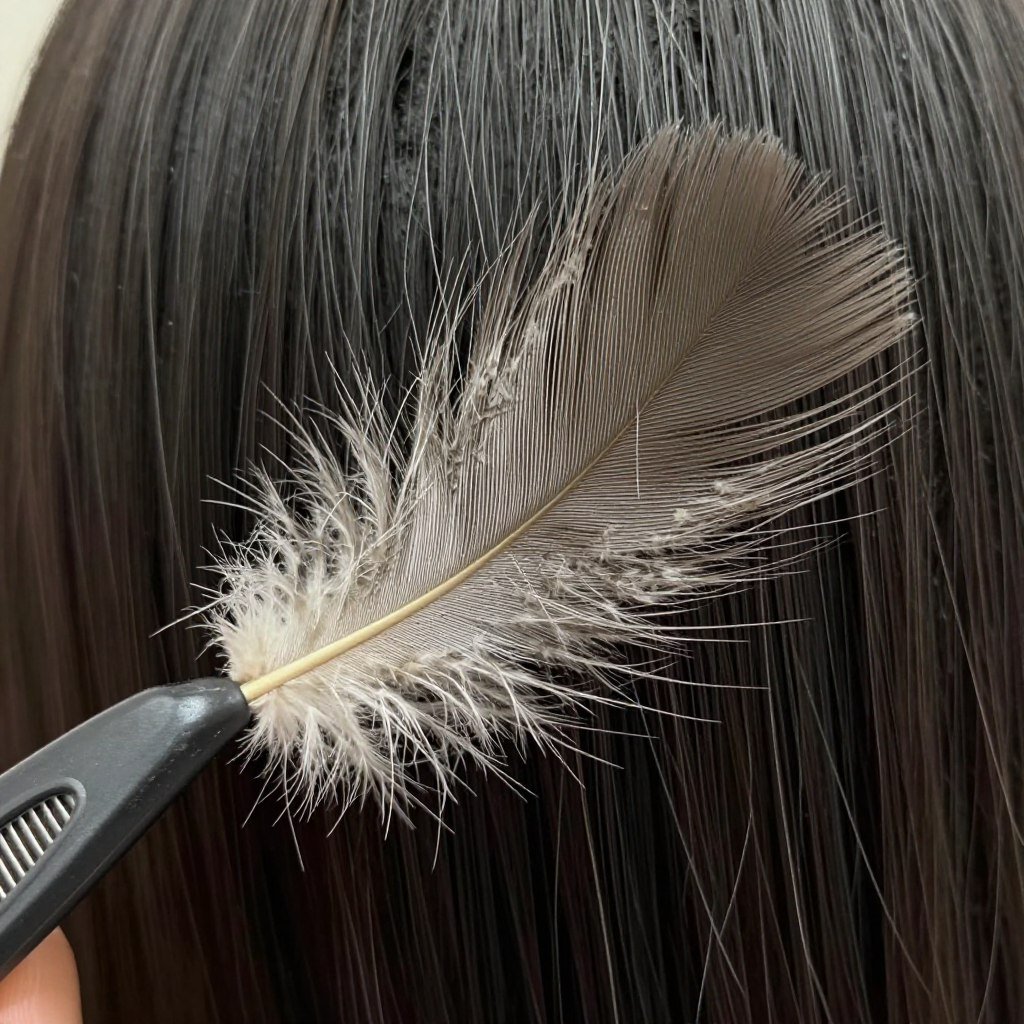 close-up of razored lob ends showing feathered texture