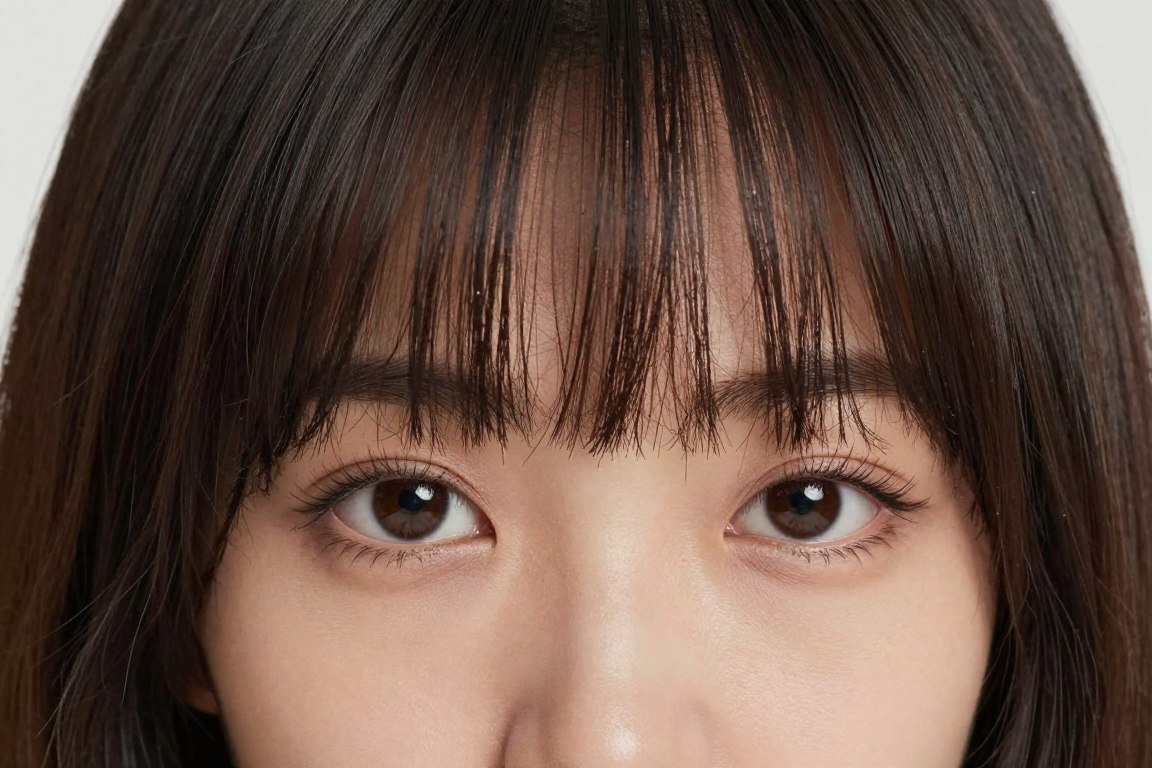 close up of textured piece-y fringe on thin hair