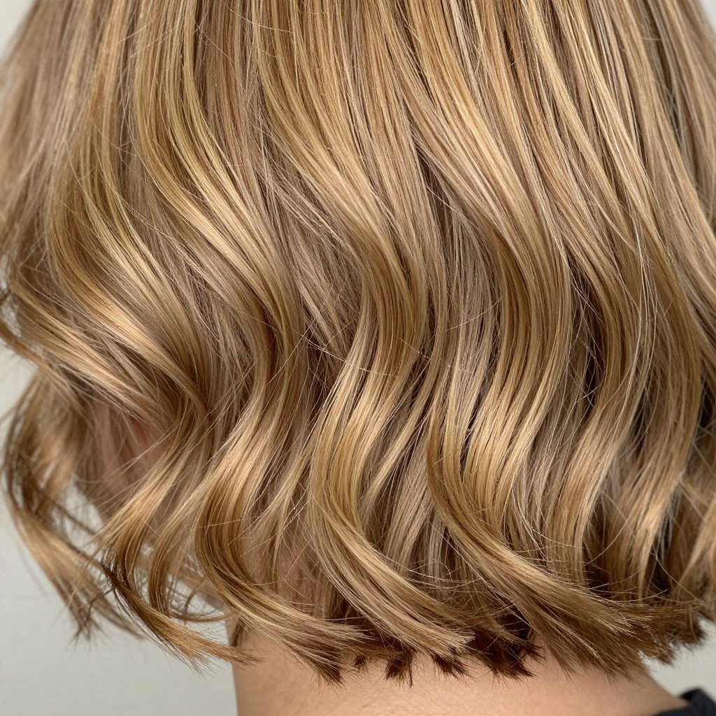 close up of wave texture adding volume to bob