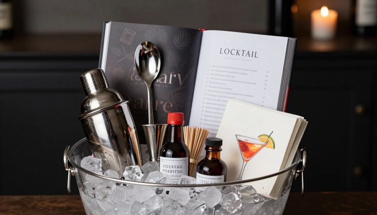 cocktail gift basket with bar tools