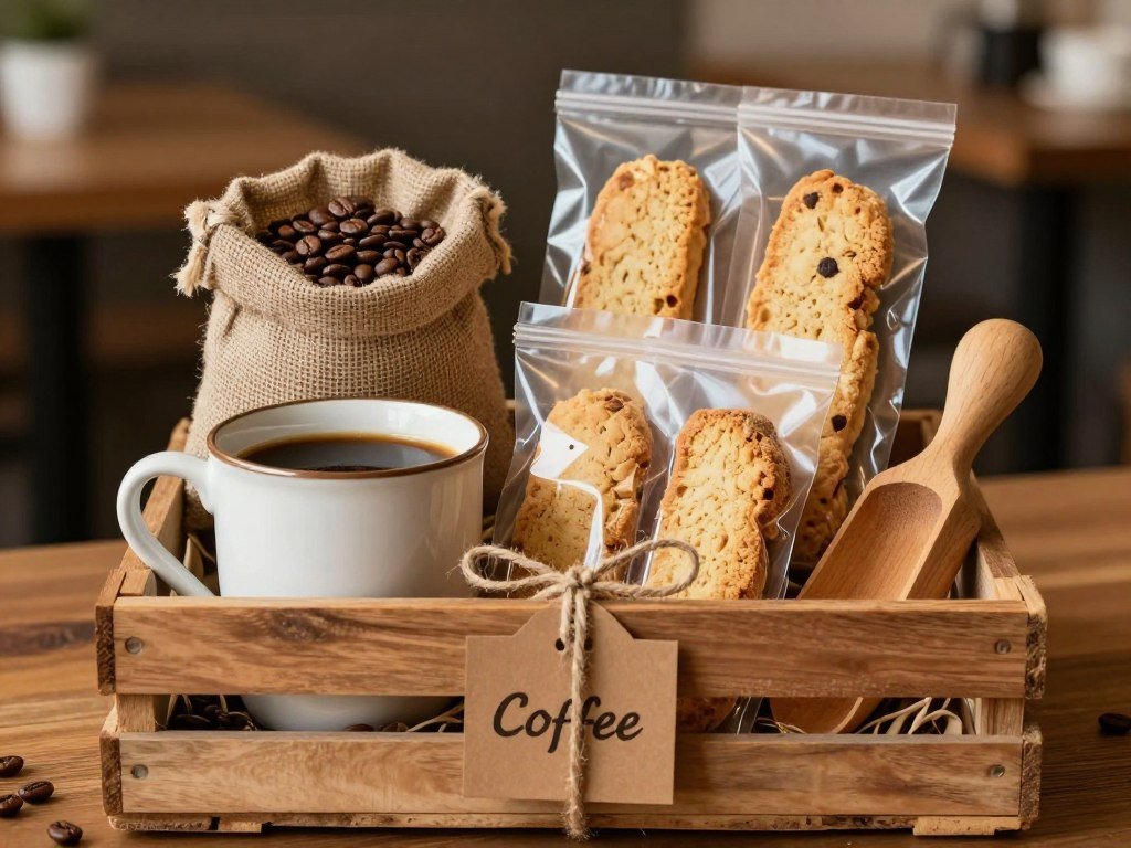 coffee gift basket with mugs and beans