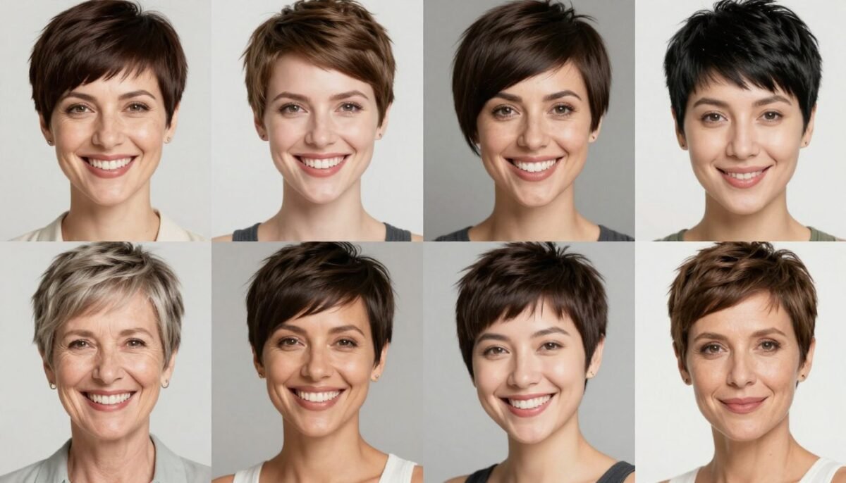 collage of diverse women with different pixie bob haircuts celebrating their style