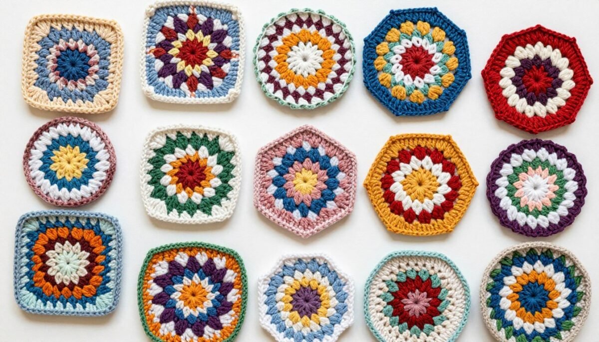 collection of crochet coaster variations in different shapes and stitch patterns