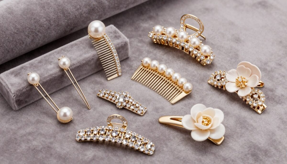 collection of hair accessories for formal thin hair styling