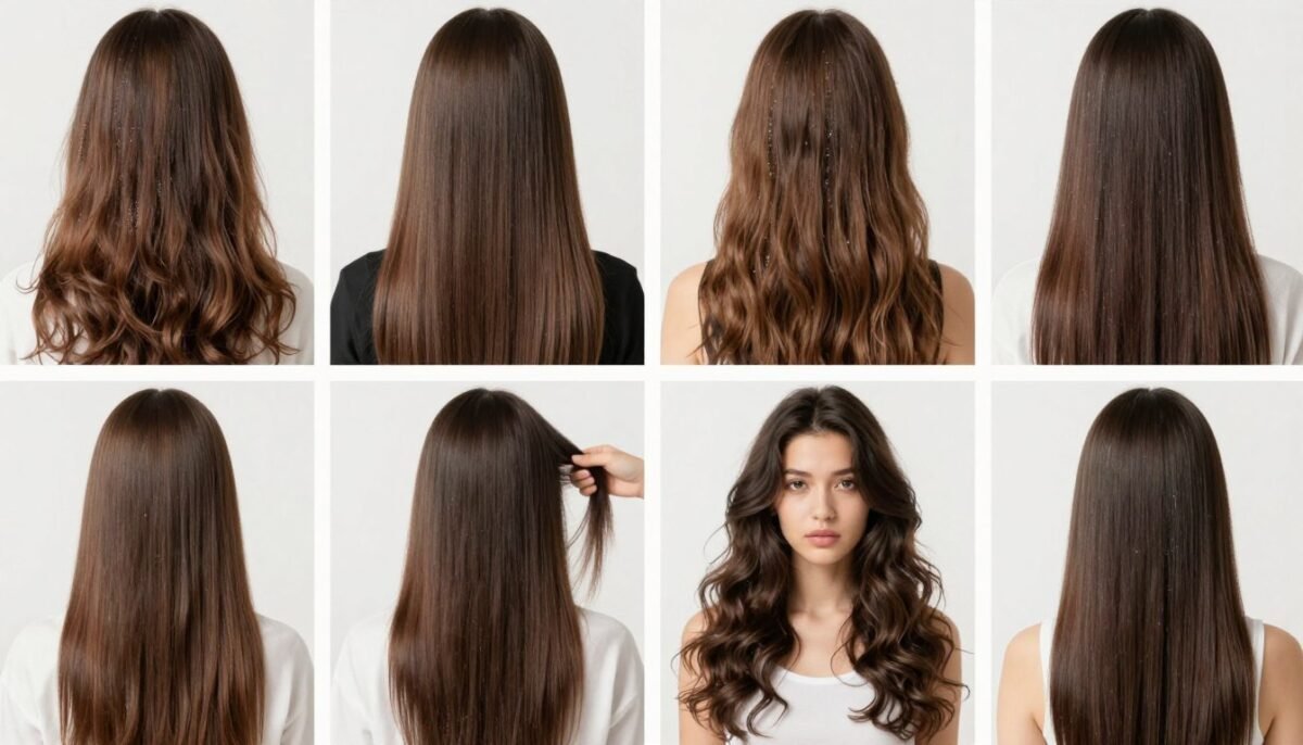 collection of long thin hair styles showing transformation and volume