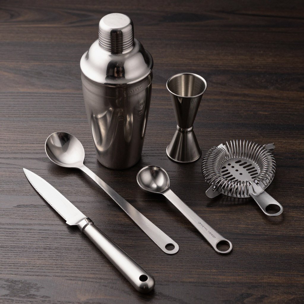 collection of premium bar tools and cocktail accessories