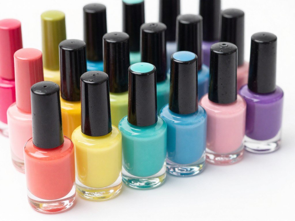 collection of summer nail polish bottles in rainbow colors