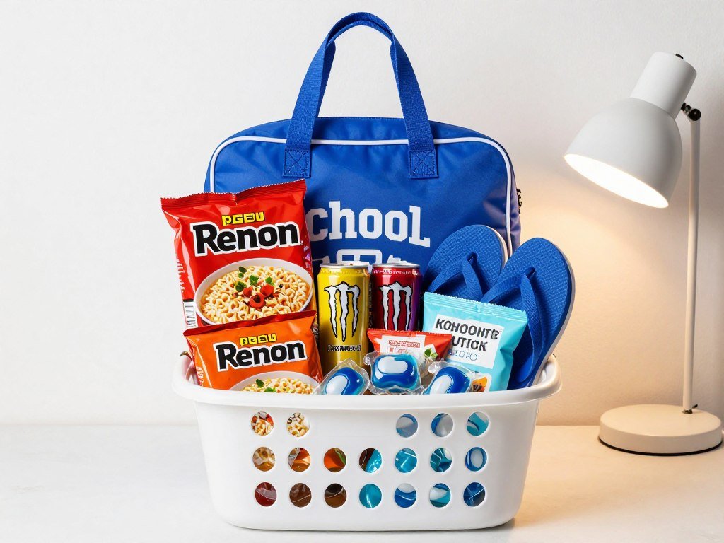 college dorm gift basket with student essentials