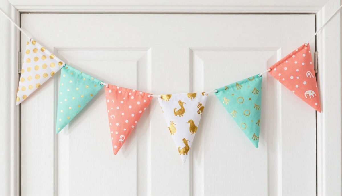 colorful fabric banner hanging on bedroom door