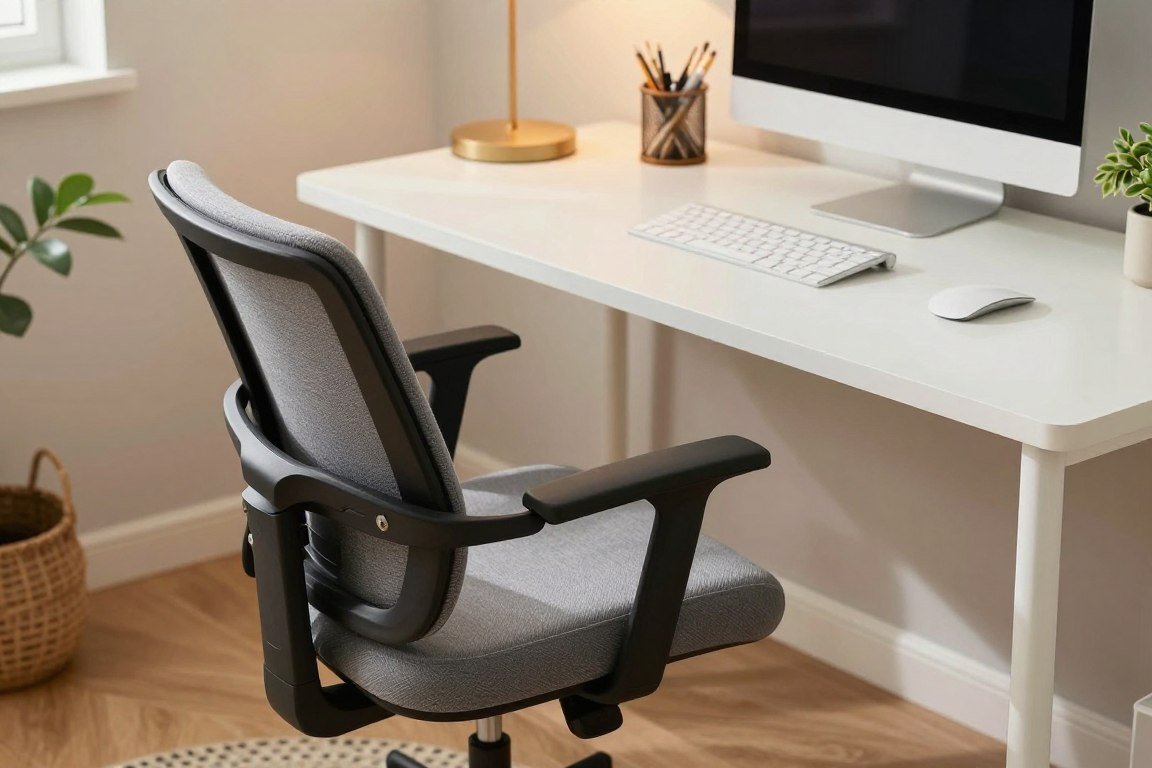 comfortable ergonomic chair at organized craft workspace