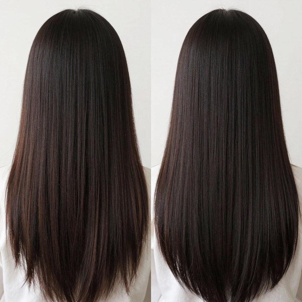 comparison of center part versus side part on thin hair