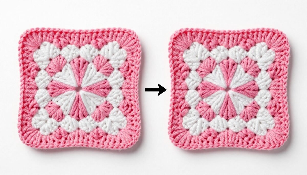 comparison of correct versus incorrect granny square corners