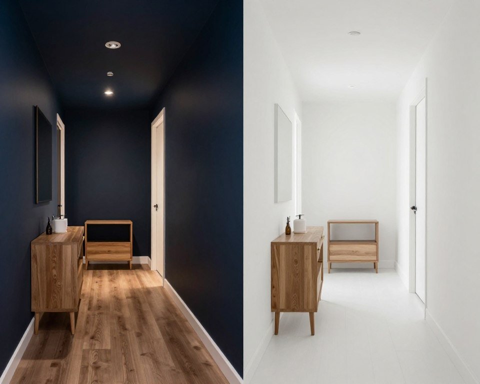 comparison of hallway colors showing light versus dark paint effects