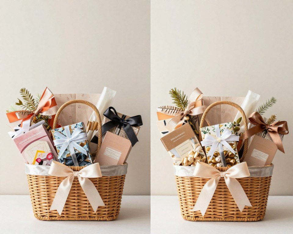 comparison of poorly made versus well made gift basket