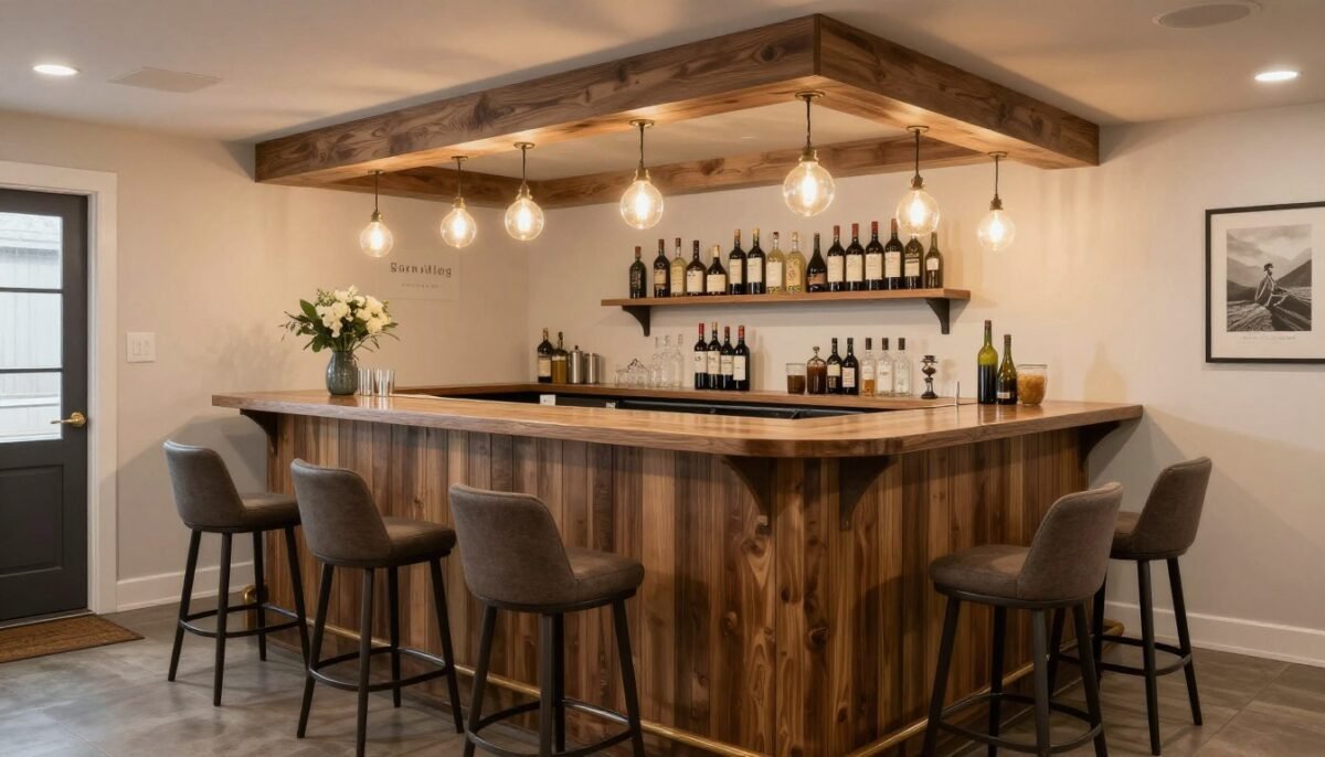 completed budget-friendly basement bar ready for entertaining