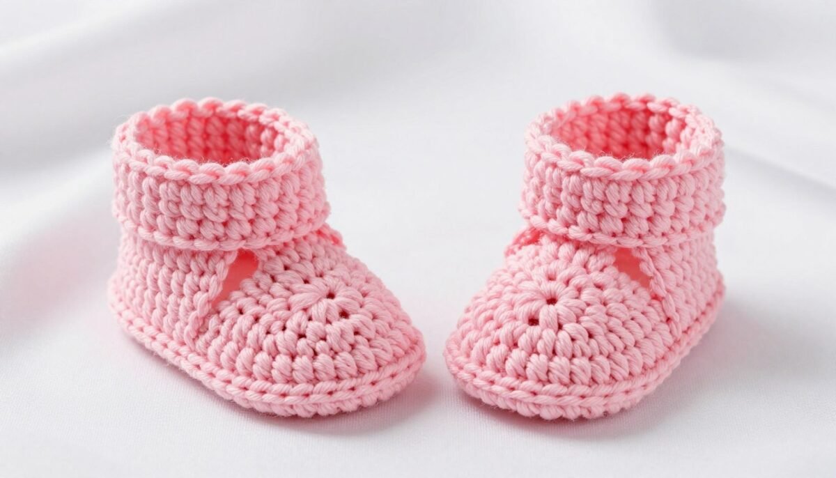 completed pink lady baby booties free crochet pattern