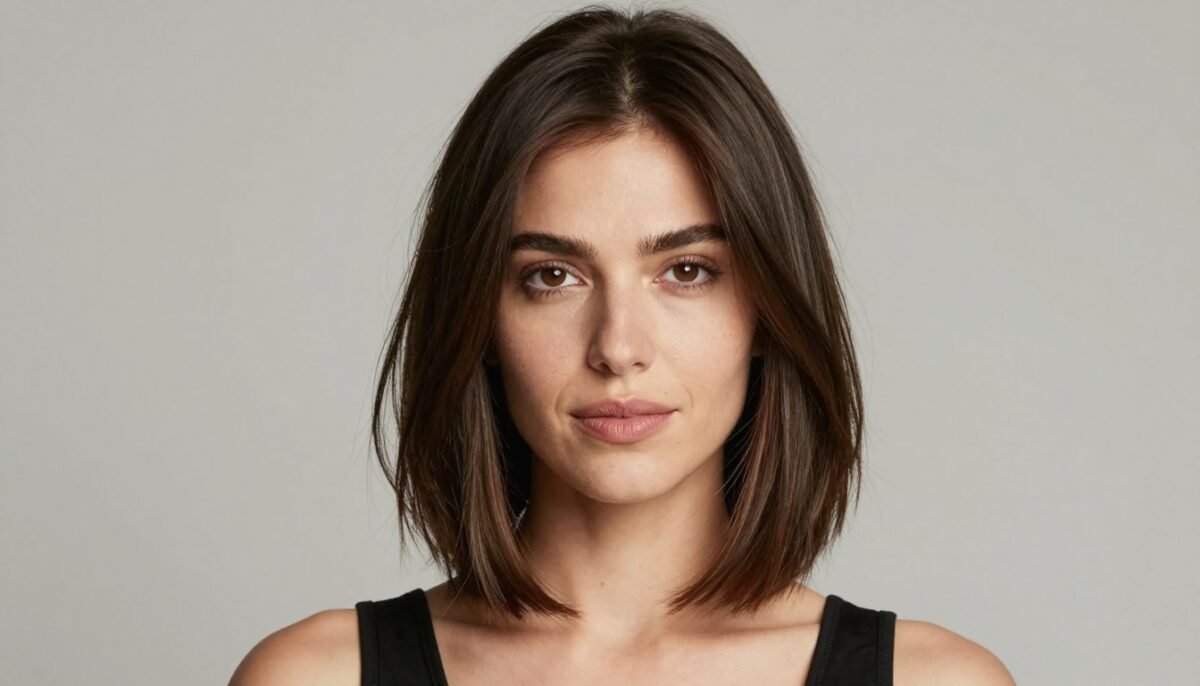 confident woman with beautiful lob on thin hair showing transformation