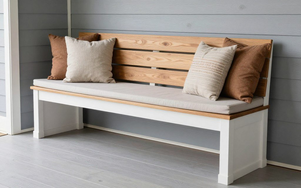 custom built-in bench integrated into small front porch design
