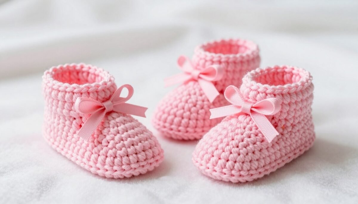 decorated pink baby booties with safe embellishments