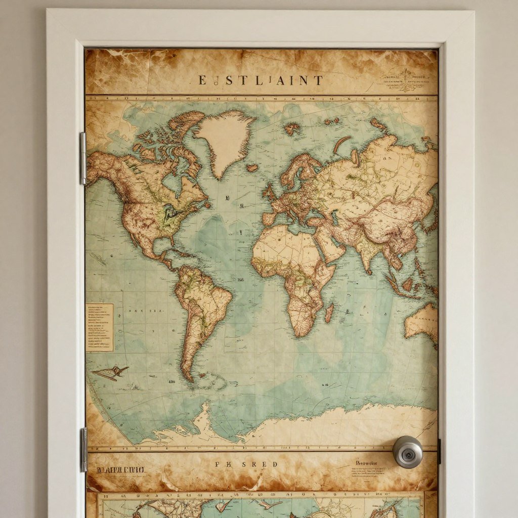 decoupage map on bedroom door