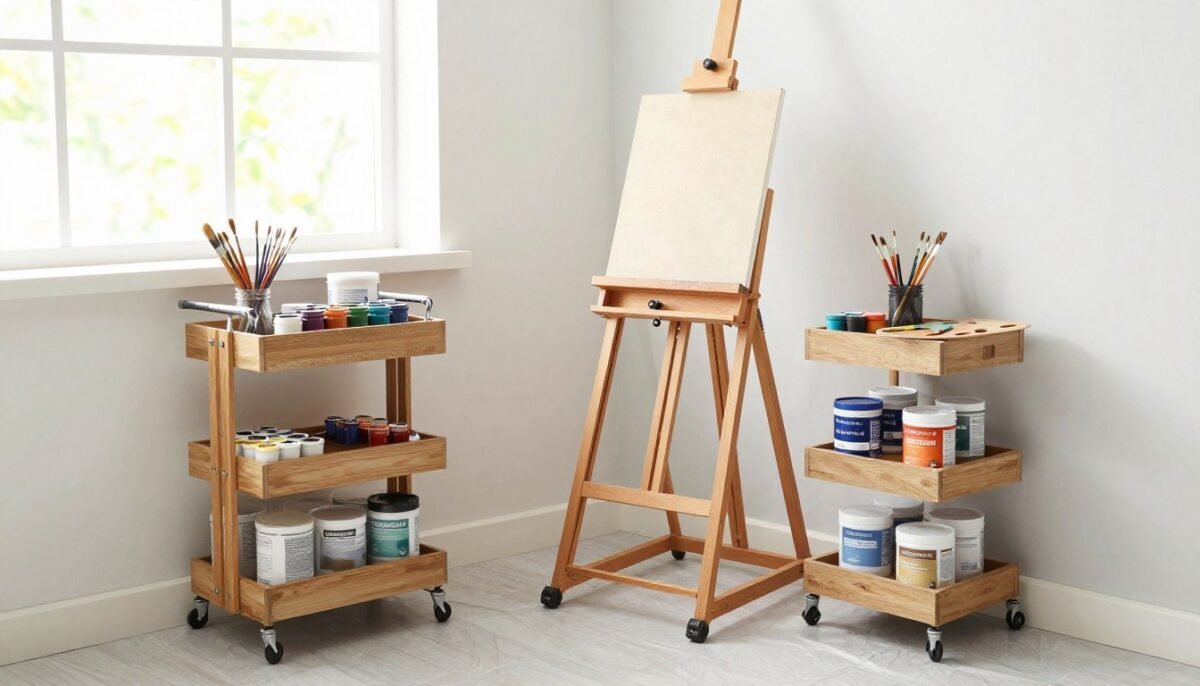 dedicated painting corner with easel and organized art supplies