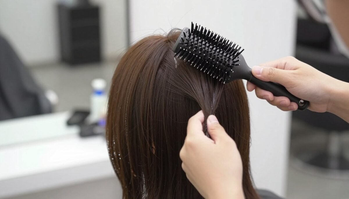 demonstration of creating volume at the crown in shag haircut