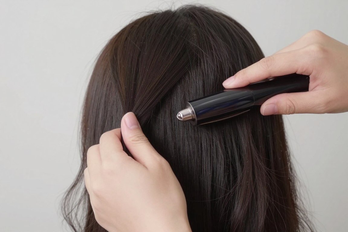 demonstration of flat iron wave technique on thin hair