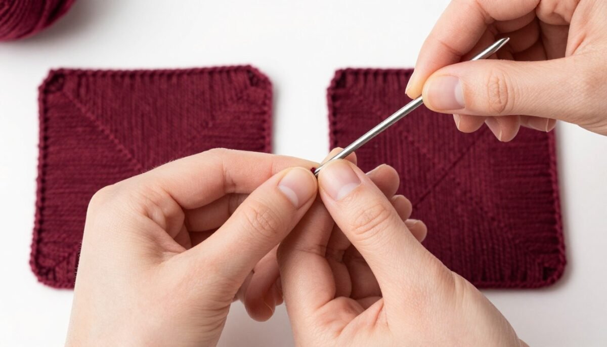 demonstration of joining solid granny squares together