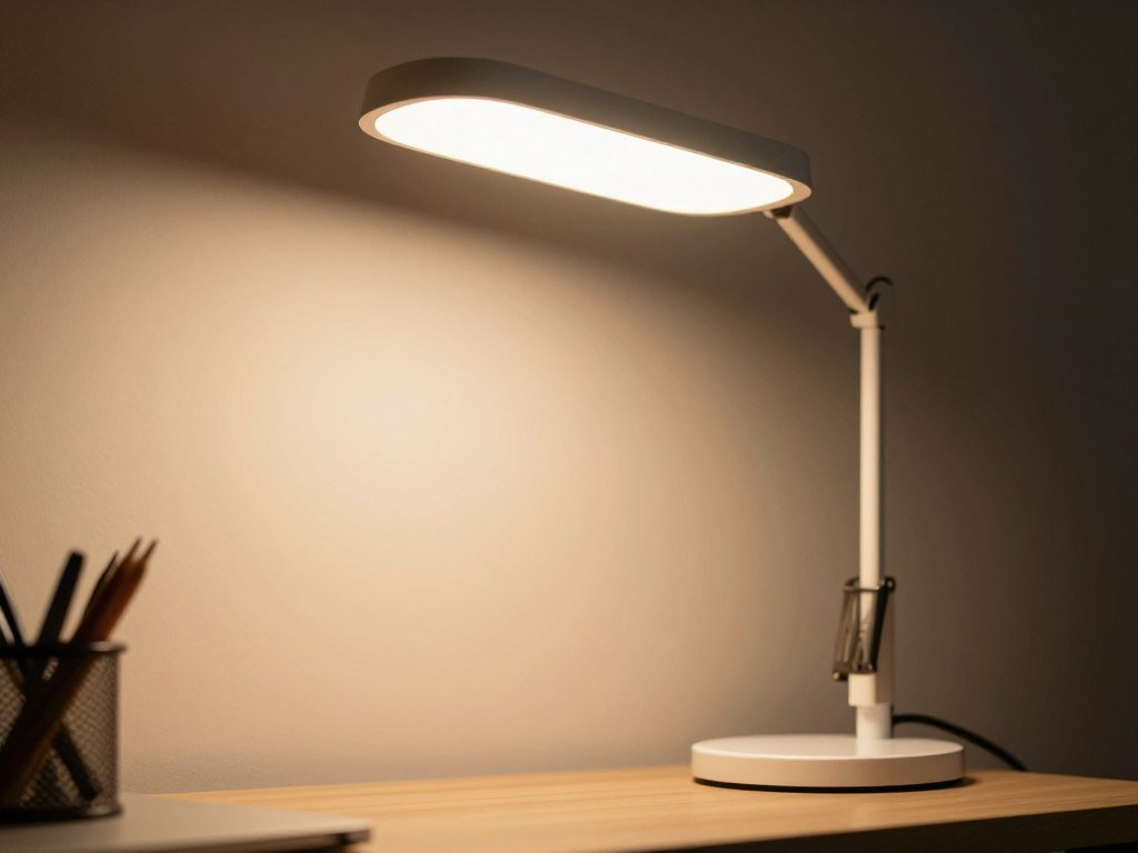 desk lamp creating soft lighting in office cubicle