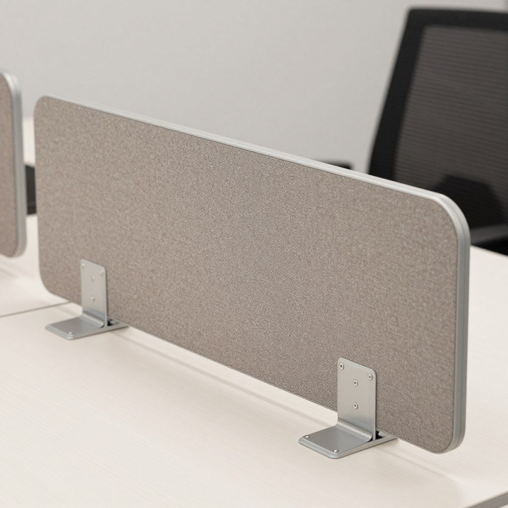 desk-mounted privacy panel on office cubicle