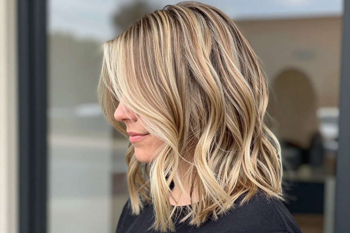 dimensional highlights adding depth to medium length thin hair