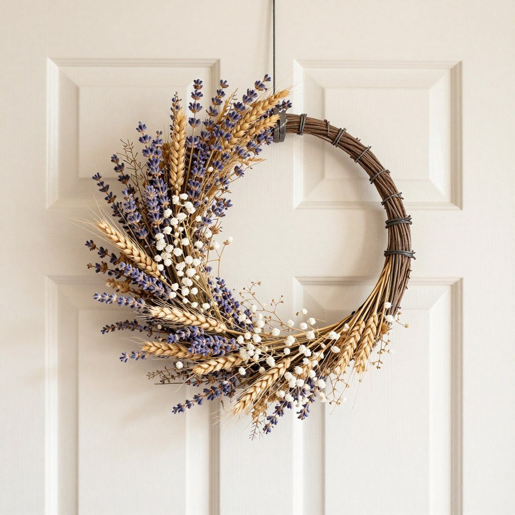 dried flower wreath for bedroom door decor ideas