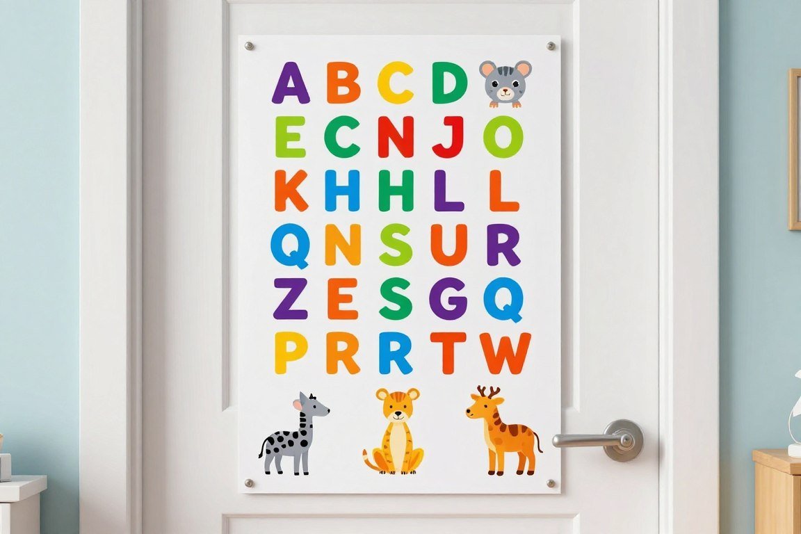 educational alphabet chart on kids bedroom door