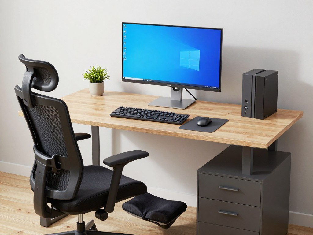 ergonomic office setup in cubicle