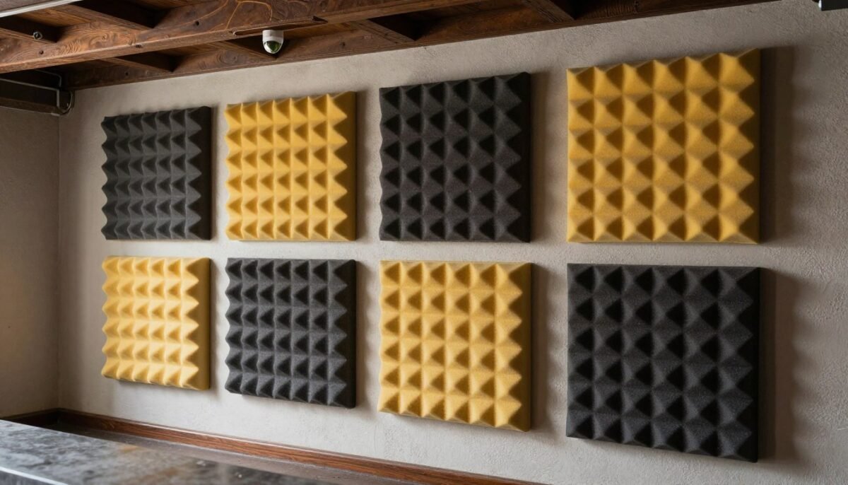 fabric-covered foam panels on bar wall for texture