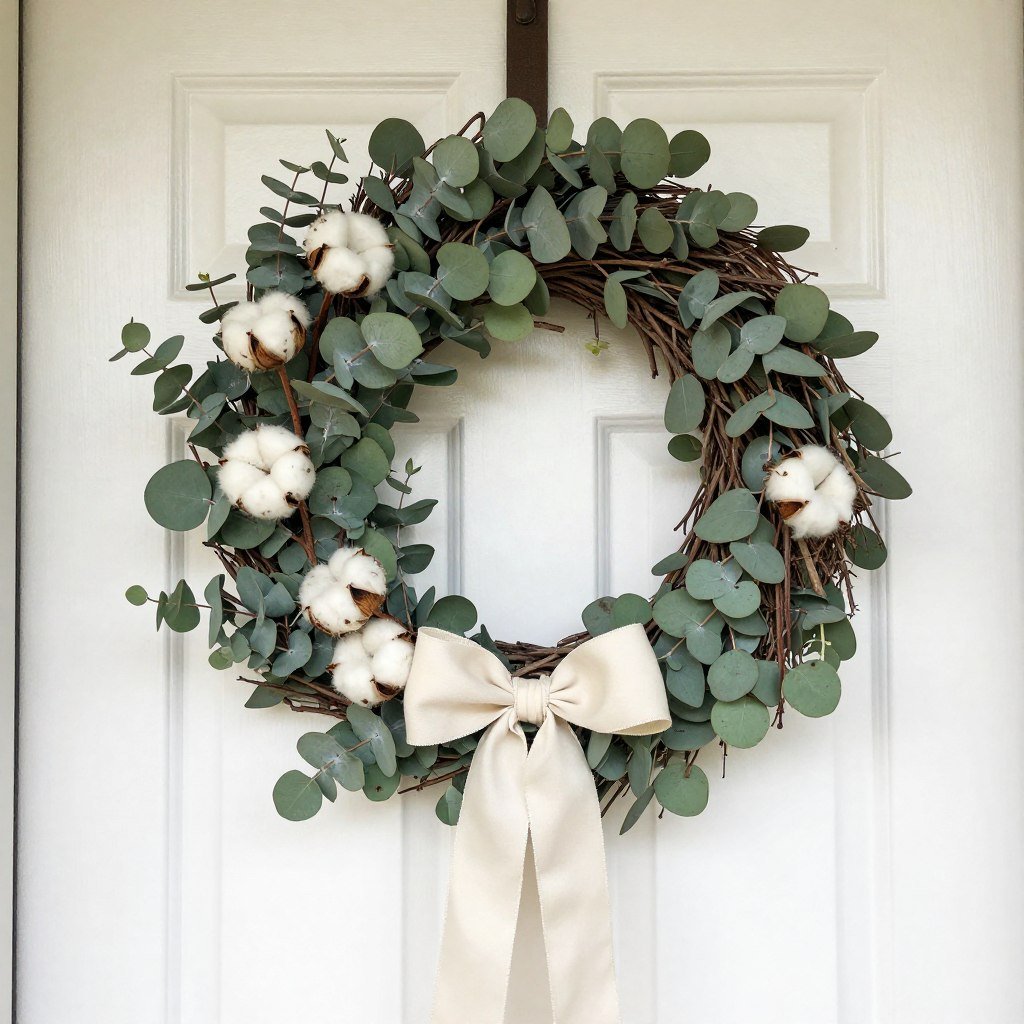 farmhouse style door wreath with natural elements
