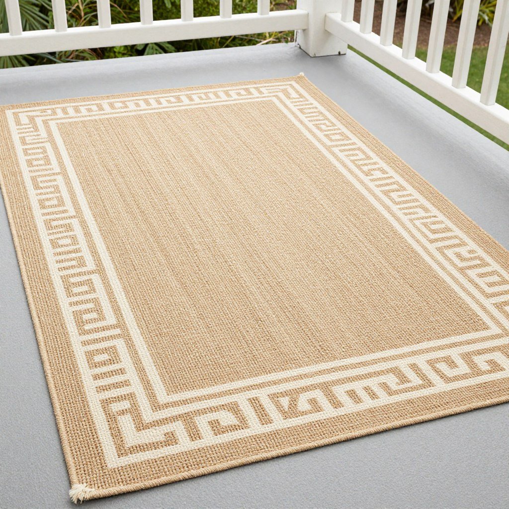 farmhouse style outdoor rug in neutral tones