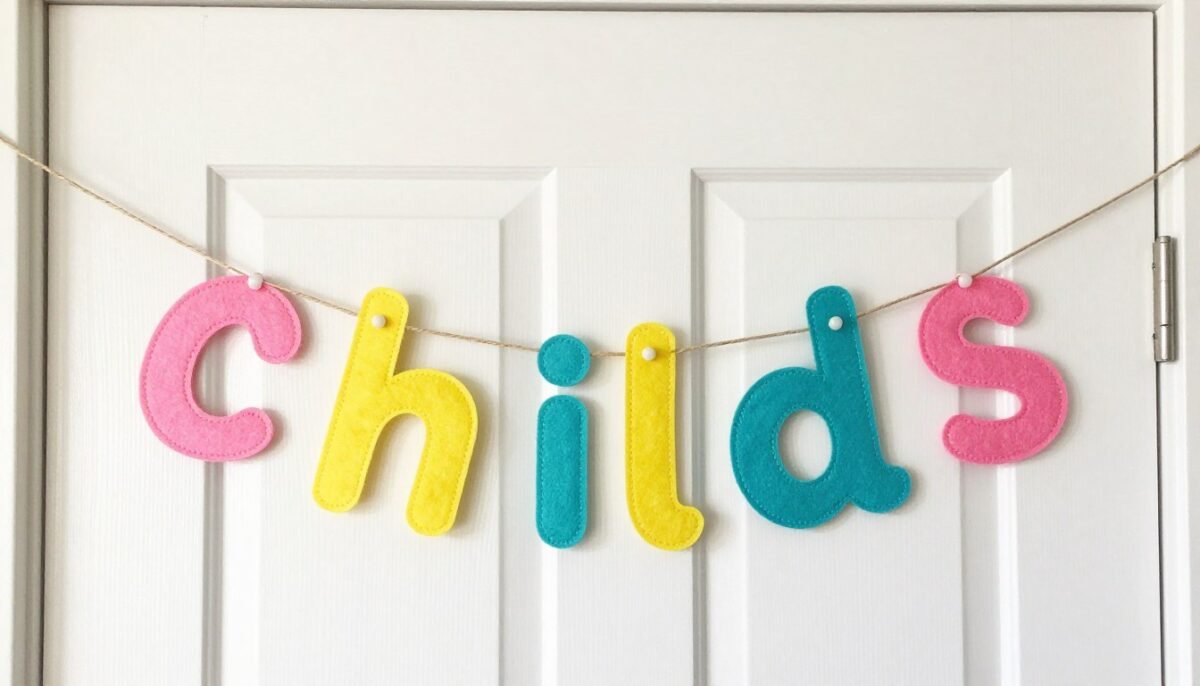 felt letter banner spelling name on bedroom door