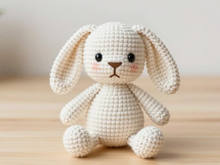 finished crochet bunny pattern with soft yarn and embroidered features