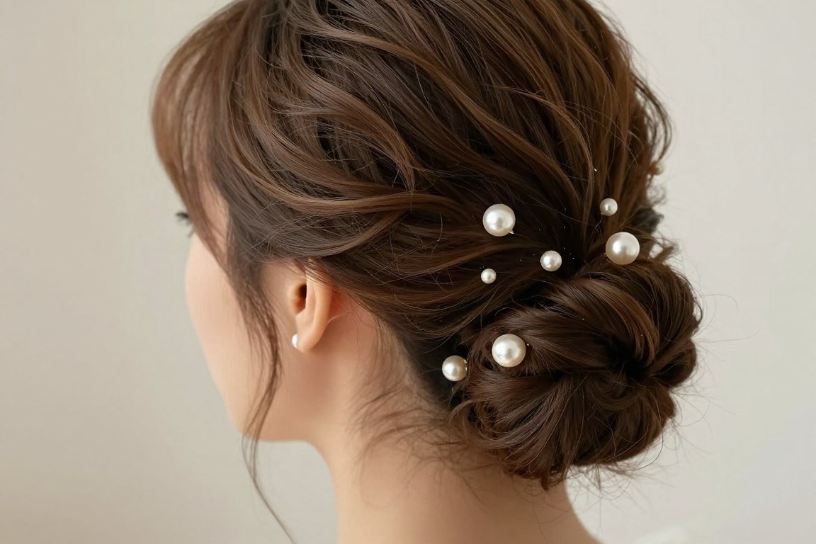formal updo with pearl pins for thin hair