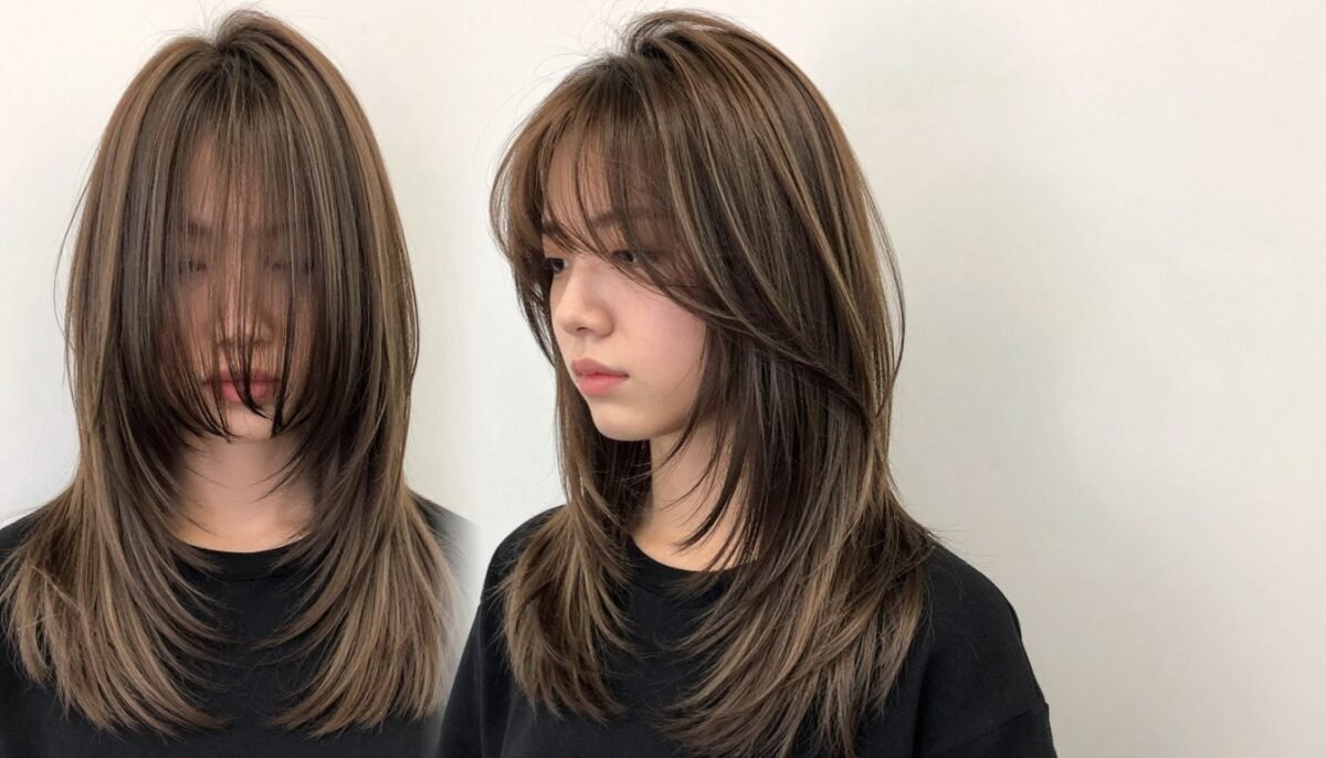 full view of textured fringe with dimensional layers styled