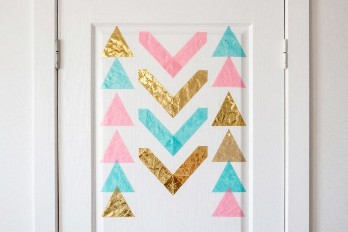 geometric washi tape design on bedroom door