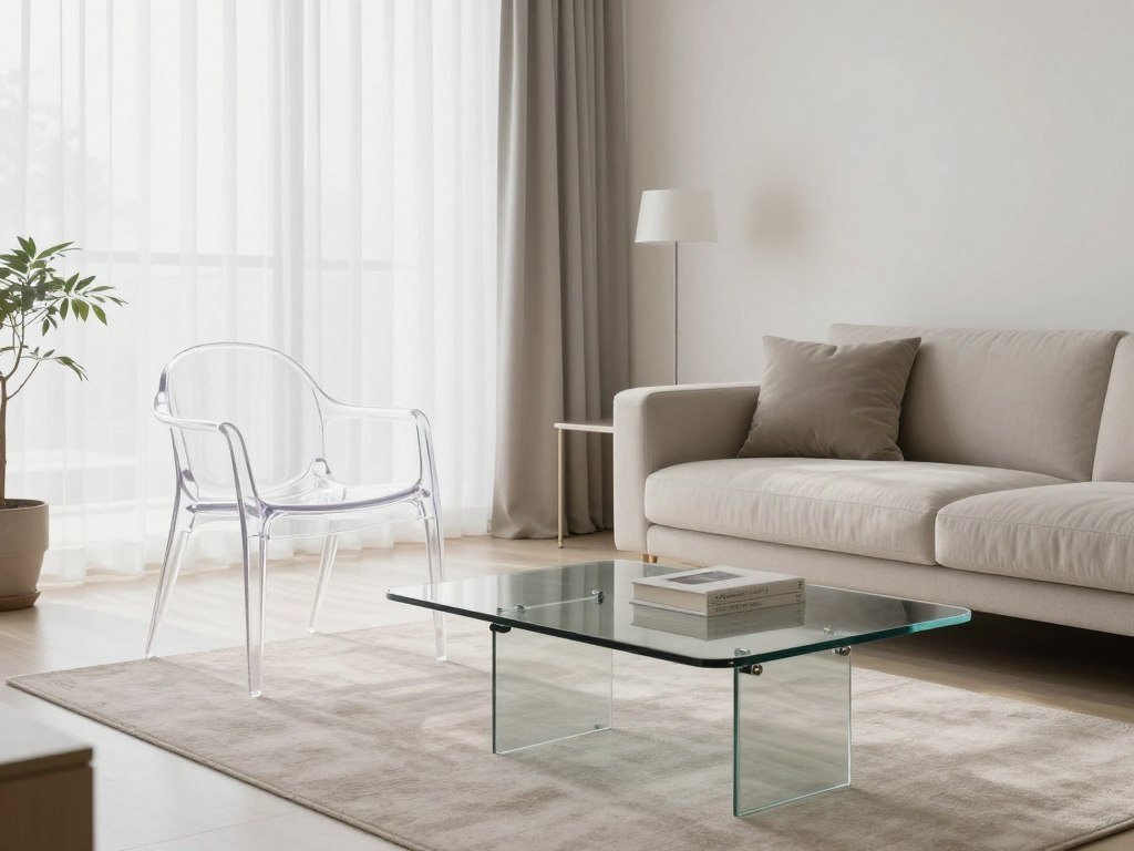glass coffee table in small modern living room