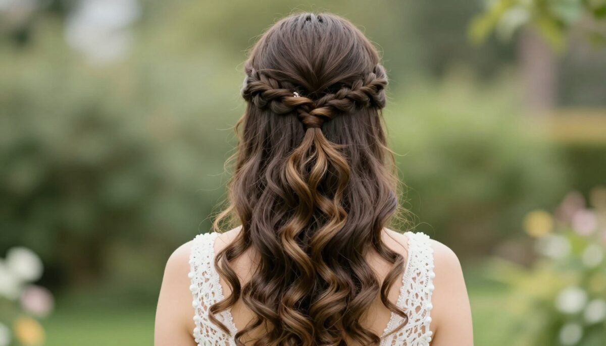 half-up braid with curls formal hairstyle for thin hair